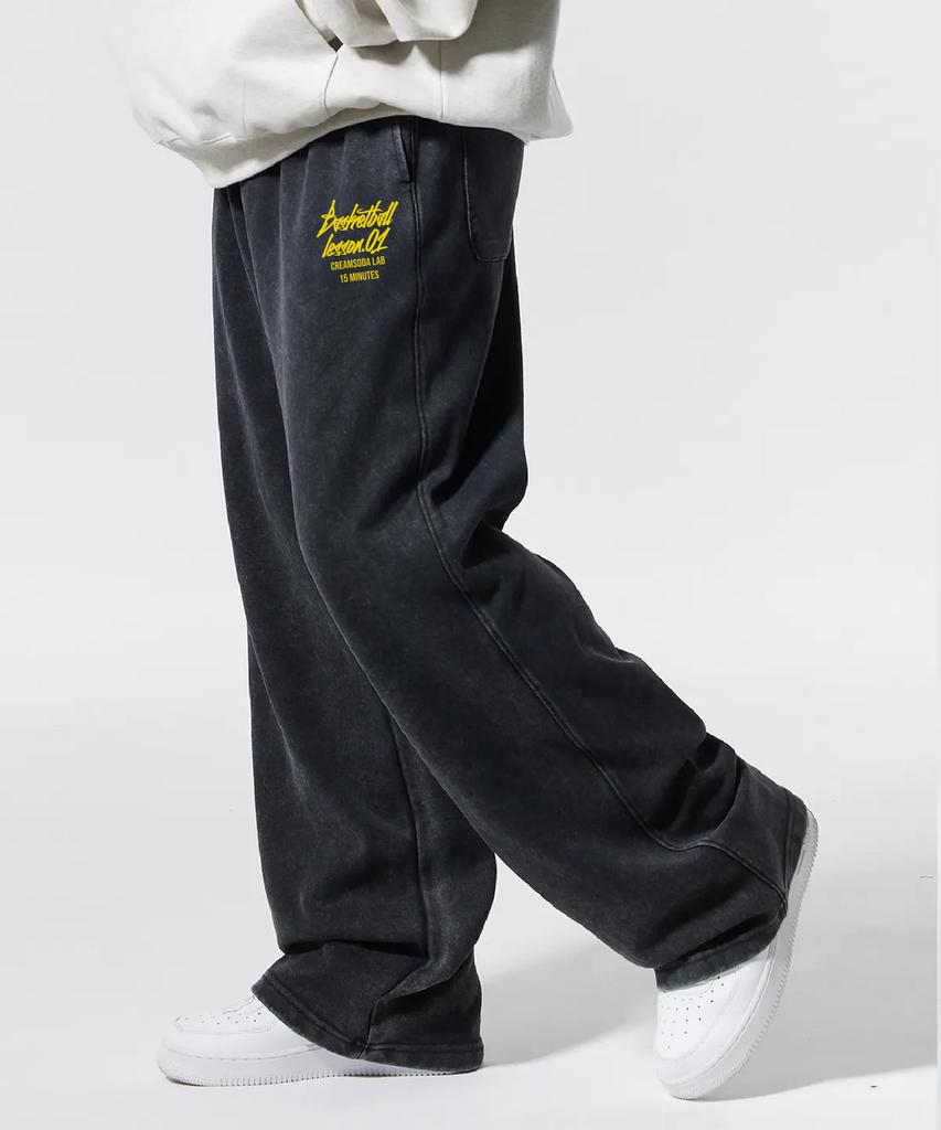 CREAM SODA LAB Quarter Teamplay Pigment Wide String Pants Black Yellow