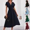 Women's V-Neck Short Sleeve A-Line Dress, Slim Fit Waist, Casual Summer Dress
