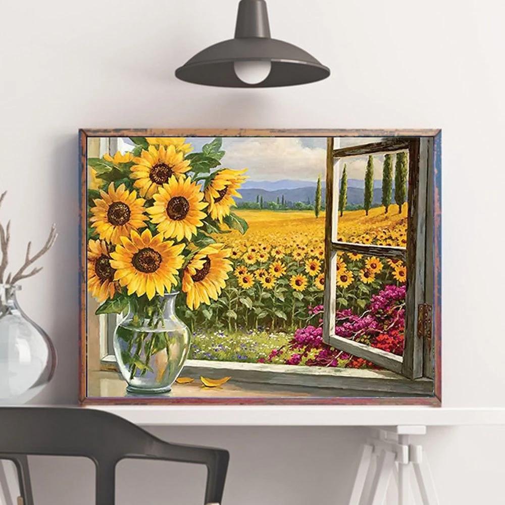 Huacan Diamond Painting 5d Sunflower DIY Mosaic Vase Full Square/Round Diamond Embroidery Flower Home Decor Craft Kit