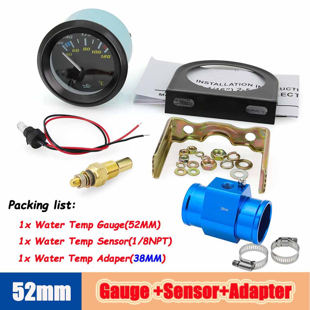 40-120℃/100-250℉ двойной измеритель температуры мотоцикла 52 мм автоматический датчик температуры с адаптером датчика 1/8NPT для бензинового автомобиля