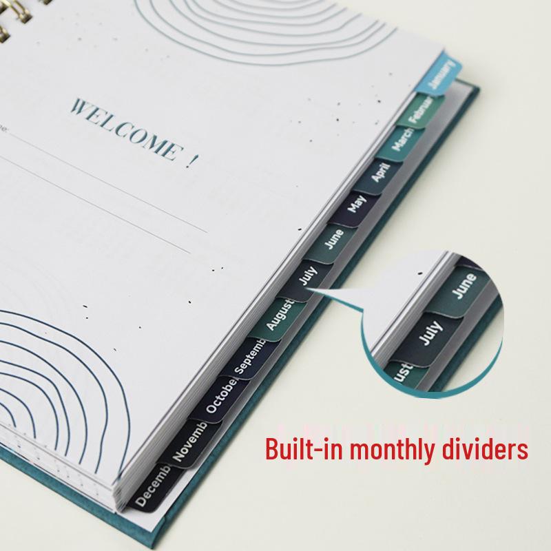 2026 A5 Spiral-Bound Hardcover Planner with Dividers & Full-Color English Calendar