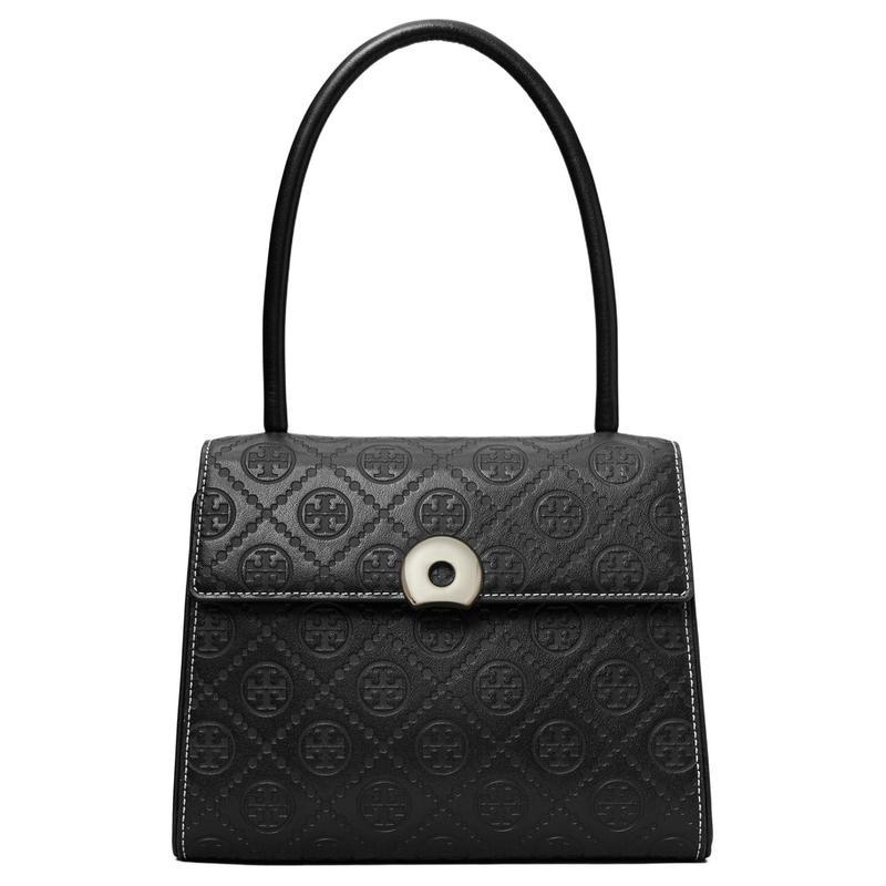 TORY BURCH Tang Liboqi T Monogram DEVILLE brand print logo flip closure leather hand shoulder bag women's black 164307-001