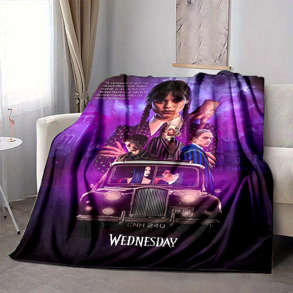 1Pc Wednesday Addams' Car Ride Flannel Blanket, Soft And Comfortable, Casual Warm, Camping Travel, Christmas, Halloween Xmas Gift L1212