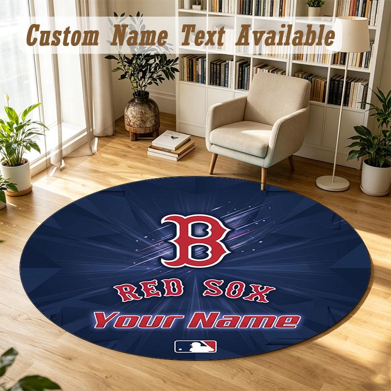 Round Rug Custom NameBoston Red Sox Pattern Non Slip Carpet Home Floor Decor