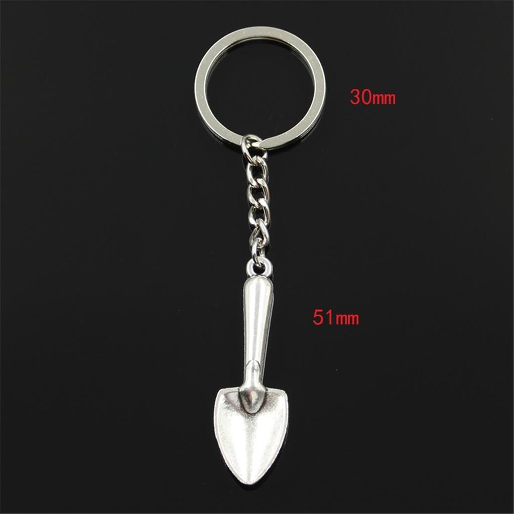 New Fashion Men 30mm Keychain DIY Metal Holder Chain Shovel Spade Trowel Gardening 51x16mm Silver Color Pendant Car Keychain