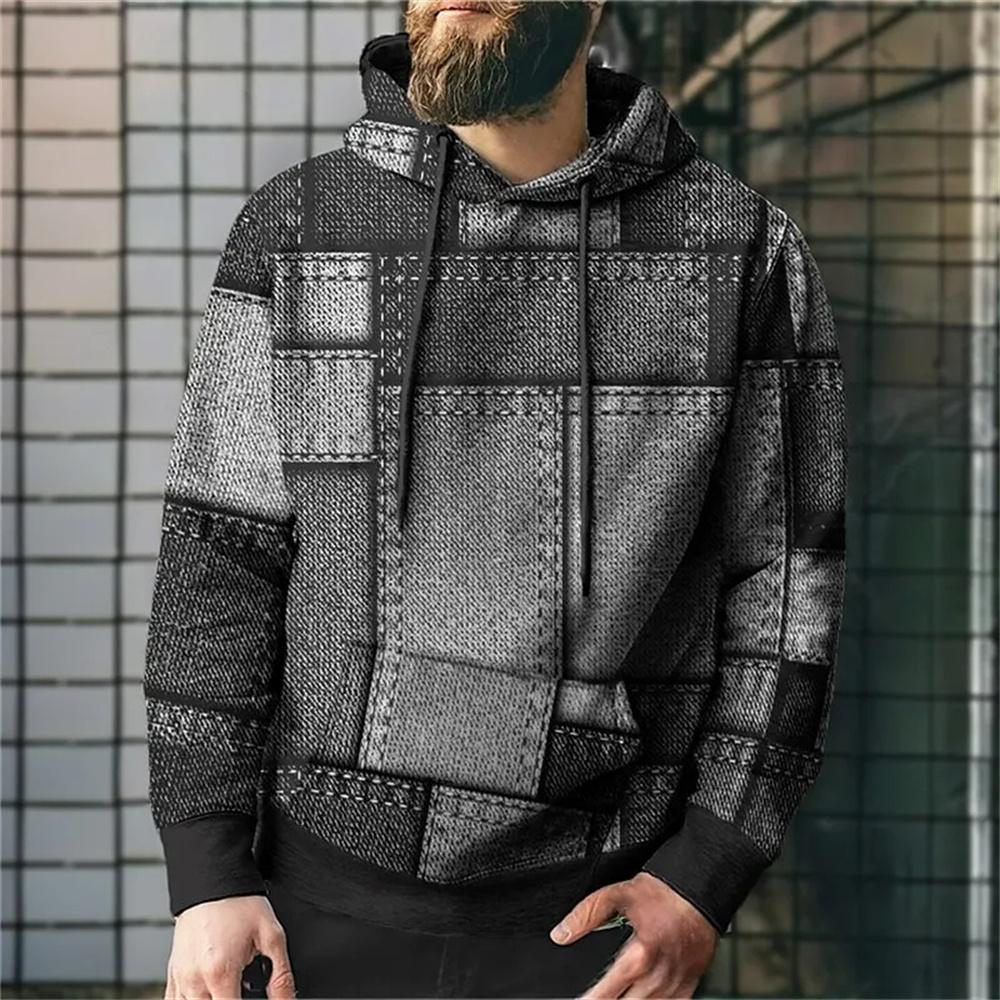 Vintage Hoodies for Men 3D Plaid Print Colorful Hoodie Sweatshirts Long Sleeve Pullovers Street Mens Clothes Casual Unisex Tops