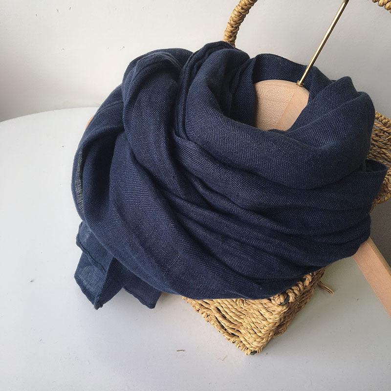 Extended 2.4 Meters Linen Scarf Solid Color Literary And Versatile Women'S Shawl Thin Cotton And Linen Silk Scarf