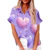 Женская свободная повседневная рубашка с короткими рукавами и отворотом с цифровым принтом и карманом