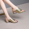 Shoes Outside Women's Slippers And Ladies Sandals Leather Heeled Slides Round Toe Fish Open 2025 Luxury With Premium Trend