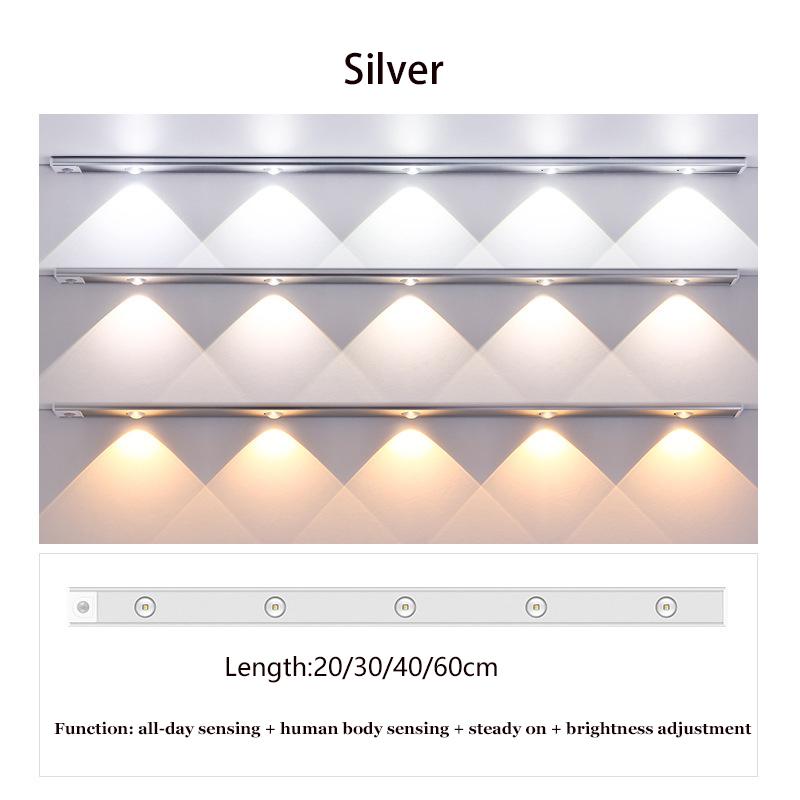 Ультратонкий датчик движения, перезаряжаемый подсветка под шкафом, USB светодиодная лампа для кухни, шкафа, спальни, гардероба, внутренняя световая полоса