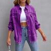 Women Pocket Hole Tassel Turndown Collar Denim Button Casual Boho Full Long Sleeve Spring Winter Cardigan Jacket Coats Outerwear