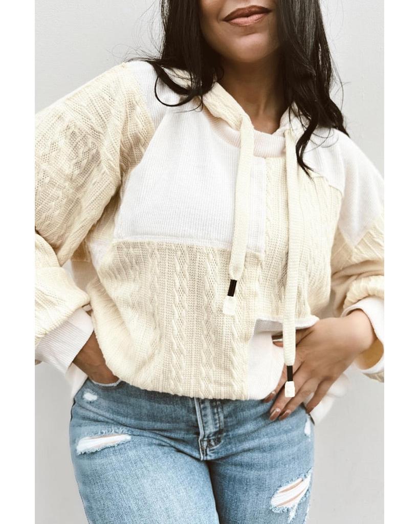 Azura Exchange Beige Textured Patchwork Exposed Seam Plus Size Hoodie