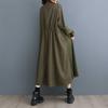 Women's Turn Down Collar Long Sleeve Loose Fit Pleated Midi Shirt Dress Casual