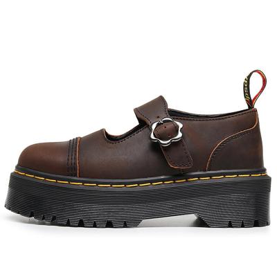 Новые туфли Мэри Джейн на платформе с Т-образным ремешком, женские туфли из натуральной кожи с низким верхом, маленькие кожаные туфли из первого слоя кожи Crazy Horse коричневого цвета, колледжские маффины в британском стиле