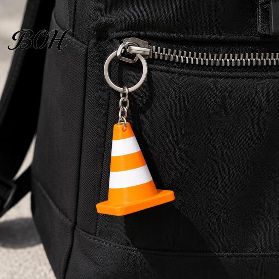 Small Traffic Cone Charm 3D Printed Keychain, Orange White Hanging Accessory Decor with Keyring, Schoolbags Handbags Backpacks Pendant Keychain