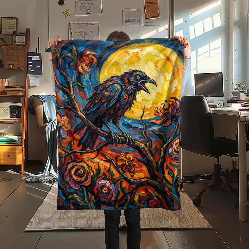 Crow Abstract Print Flannel Blanket, High quality Comfortable for All Seasons, Home Decor, Warmth and Comfort, Perfect for Christmas Gifts50