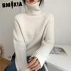 Sweater Women's Solid Color Pullover Loose Autumn and Winter Gentle Tie Lazy Soft Waxy Turtleneck Sweater Top