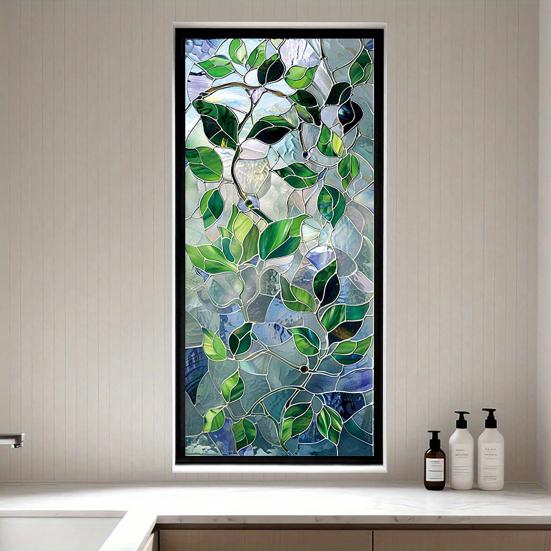 Geometric Window Film Rhombus Pattern Privacy Film Stained Glass Art Static Cling Sun Blocking Decal for Home Office Windows Glass Doors