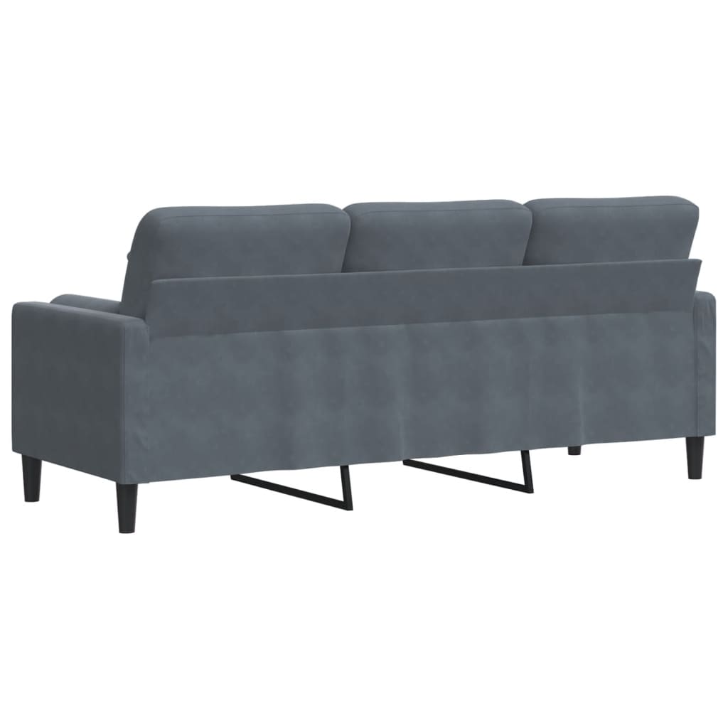 3 Seater Sofa with Decorative Cushions Dark Grey 180 cm Velvet