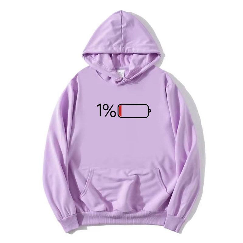 1 Percent Low Battery Status Icon Minimalist Hoodies Long Sleeve Women Men Sweatshirt with Pocket Graphic Print Pullover Unisex