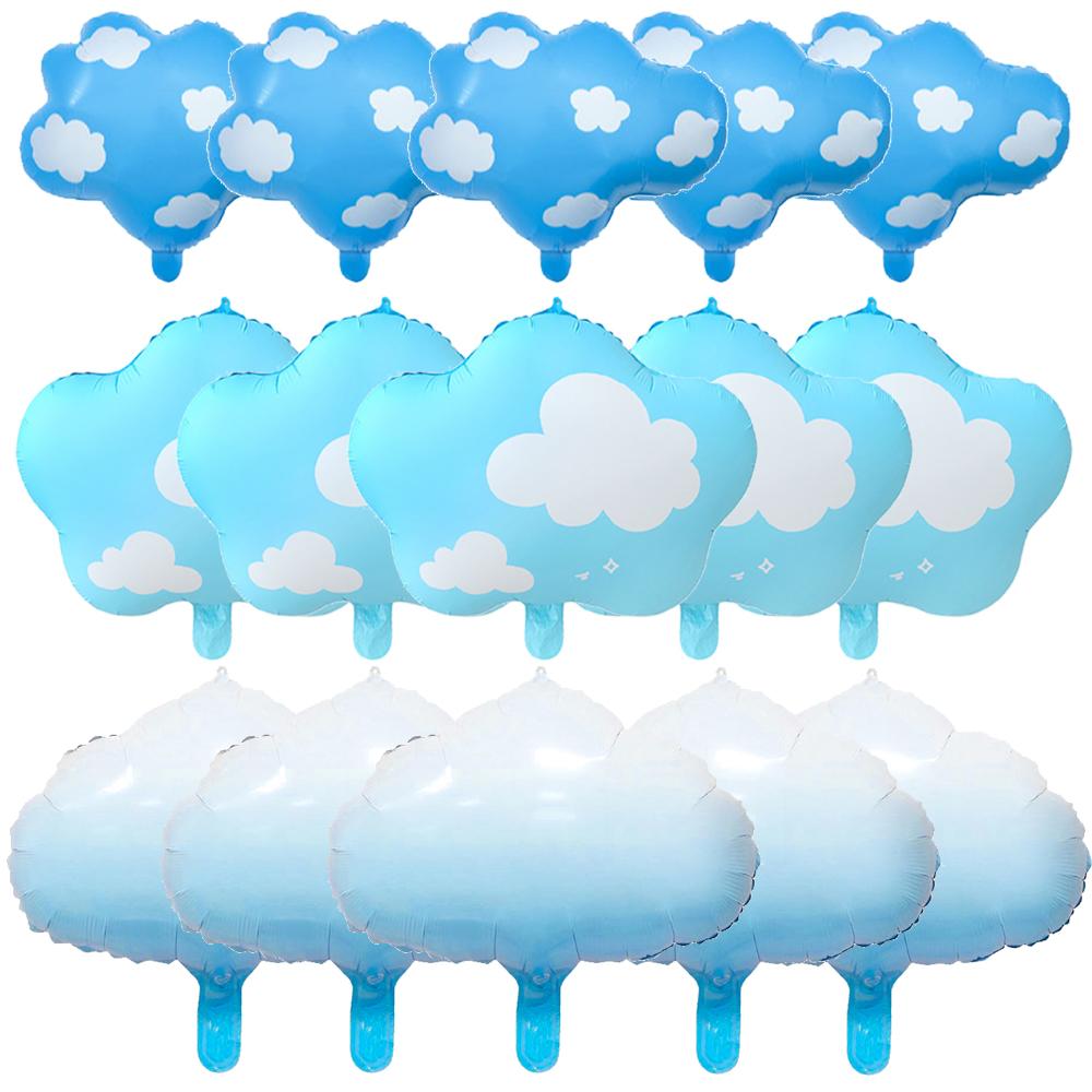 5Pcs Blue White Foil Clouds Balloons for Baby Shower Cloud Themed Birthday Decors Blue Sky and White Clouds Party Supplies 5