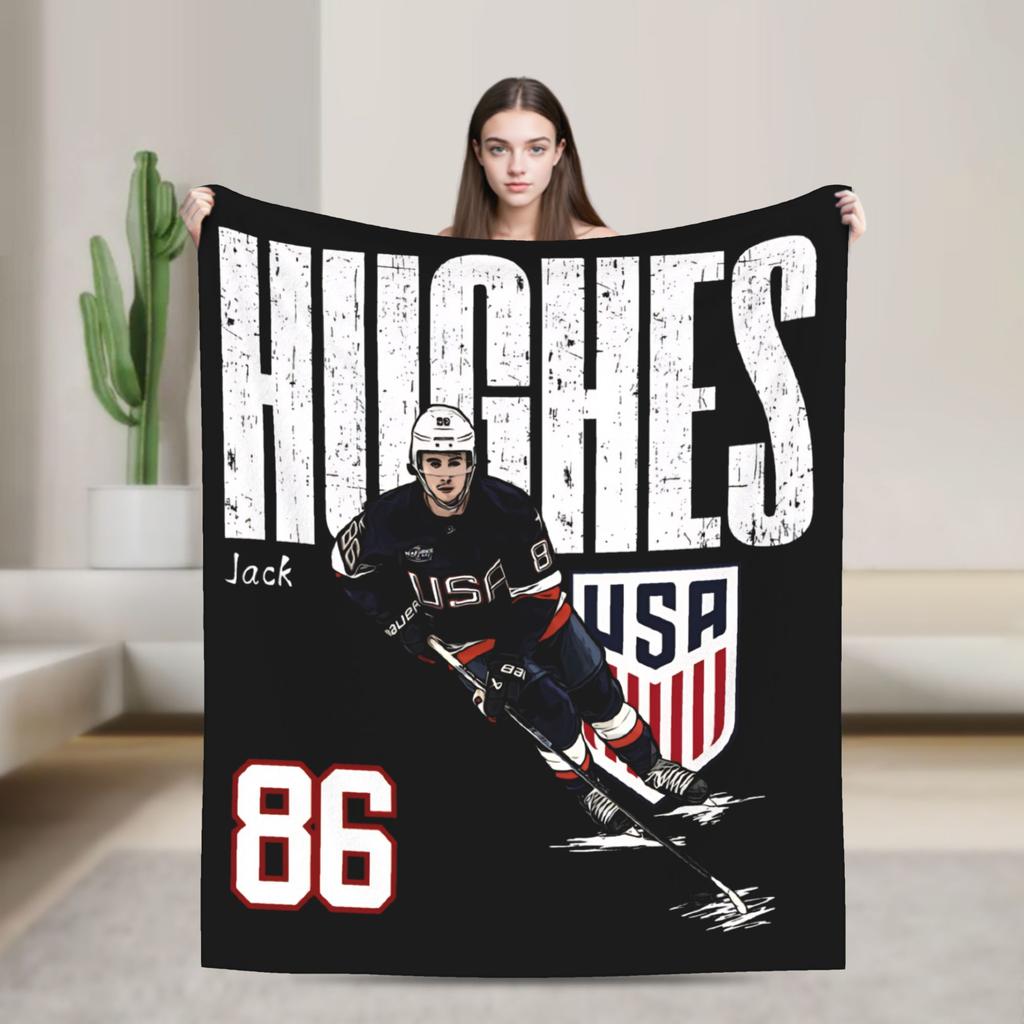 Jack Hughes USA Gold Medal Hockey Blanket Flannel Textile Decor Multi-function Warm Throw Blanket for Bedding Car Bedspread