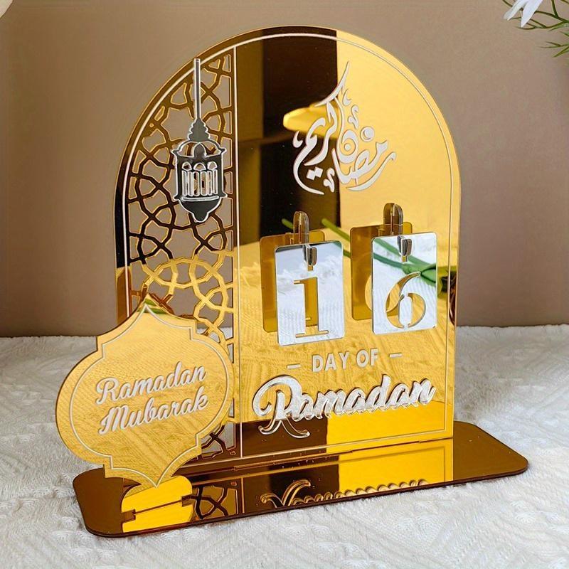 Reusable Acrylic Ramadan Calendar Board Wooden Base Table Ornament with Pen Mubarak Eid Advent Day Suhoor Iftaar Countdown Gifts