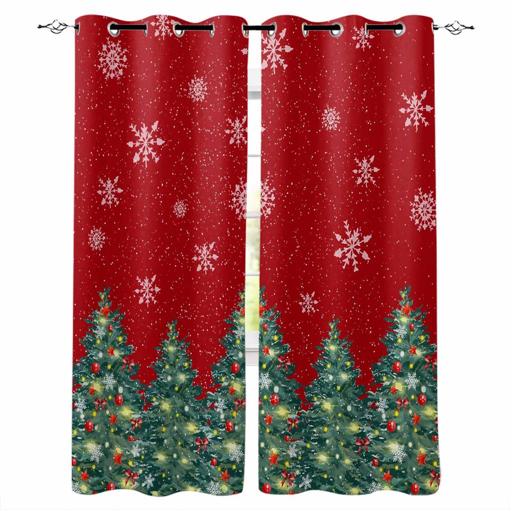 Christmas Tree Lights Bows Stars Snowflakes Blackout Curtains For Living Room Bedroom Window Treatment Blinds Kitchen Drapes