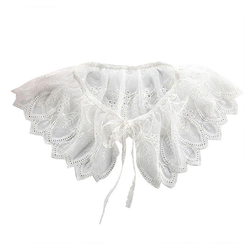 Royal Style Cotton Fake Collar Shawl Wrap Hollow Out Floral Lace Ruffled Trim Necklace Pointed Lapel Blouse Dropshipping