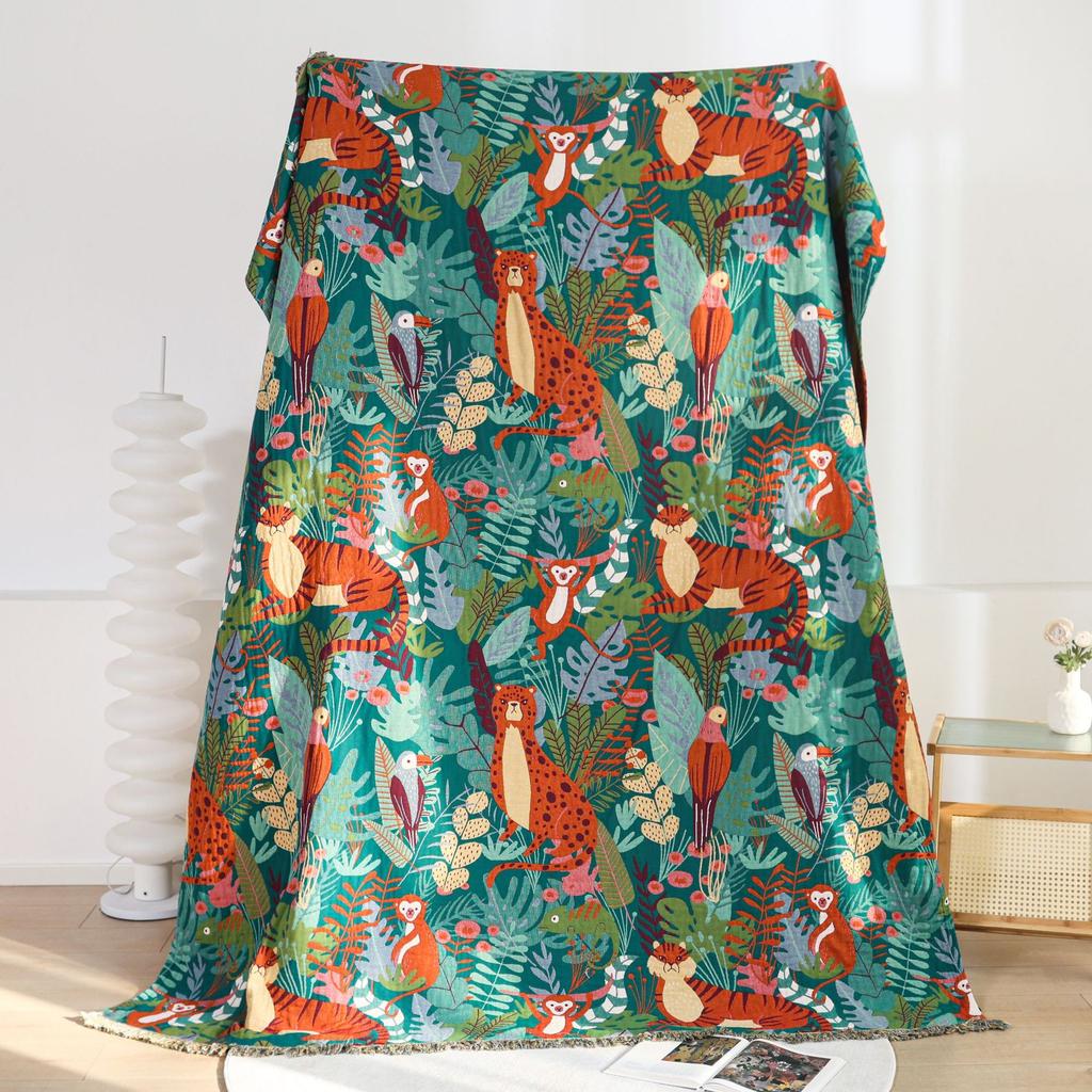 Animal Flower Non-Slip Sofa Towel Cover, Double-Sided Bedspread, Jacquard Cotton Gauze, 200*230 Cm, High Quality, Four Seasons