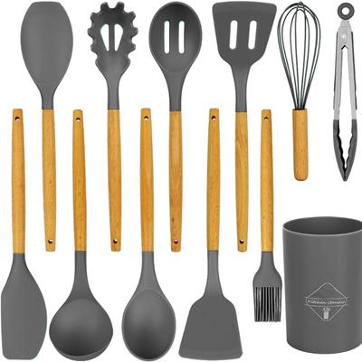 Набор кухонных принадлежностей 12 шт. Силиконовые кухонные принадлежности Набор силиконовых лопаток Набор деревянных принадлежностей Силиконовые принадлежности для приготовления пищи