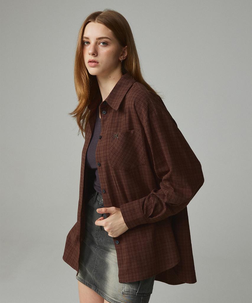 KITTY POTTERY Symbol Logo Check Pocket Shirt Brown