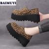 Leopard Platform Loafers Shoes Women Flats Suede Casual Sneaker Brand Mules Woman 2024 Trend Winter Plush Warm Snow Botas Mujer