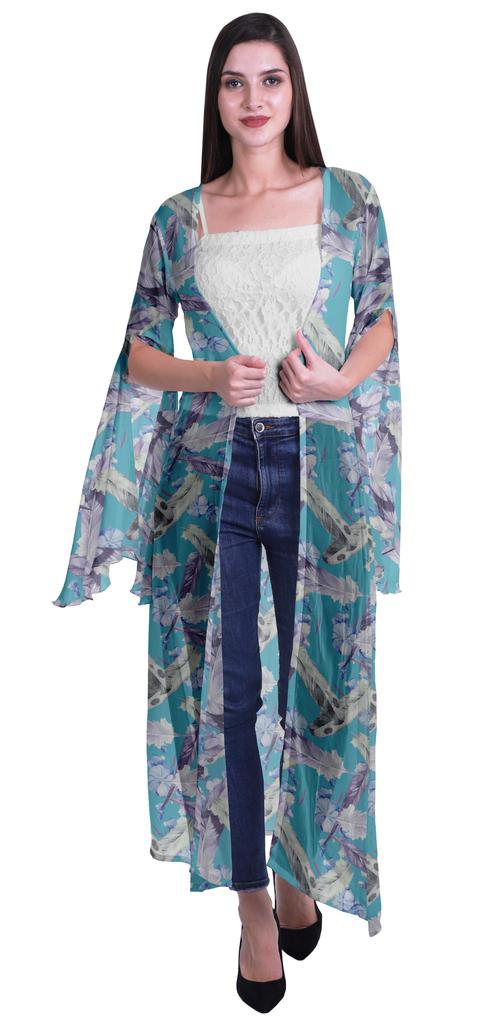 Moomaya Пляжная накидка с открытым передом из принтованного жоржета и разрезами на рукавах