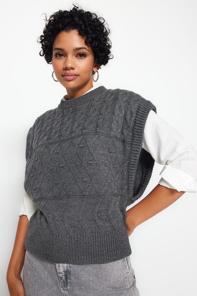 Женский модный стильный свитер с каменным узором и круглым вырезом, трикотажный свитер