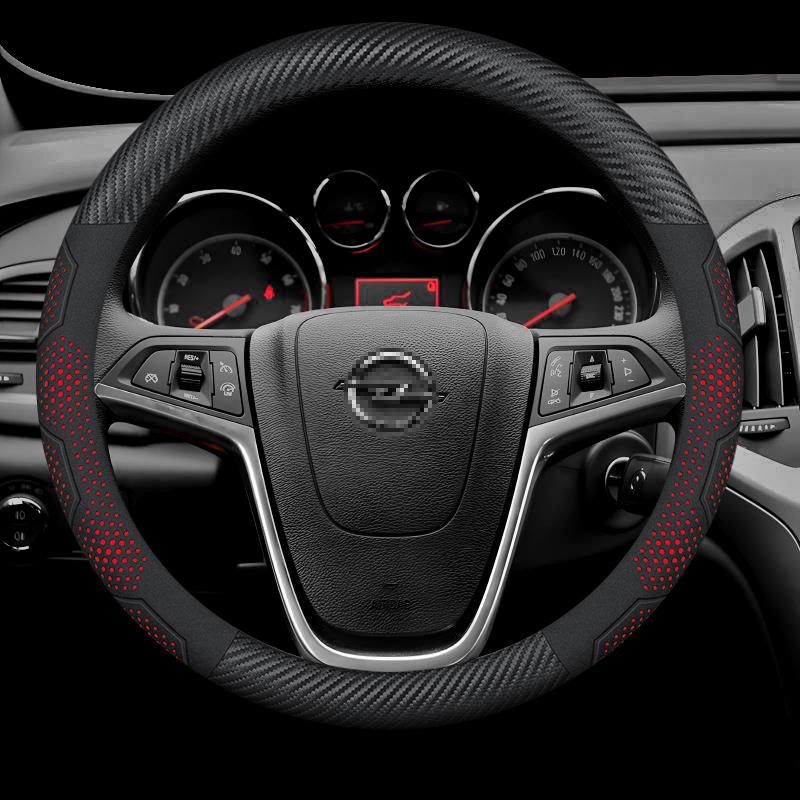 AAAEF1 Opel OPCline ASTRA CORSA INSIGNIA MOKKA VECTRA GTC Tigra Carbon fiber Suede Leather Car Steering Wheel Cover Auto Accessories