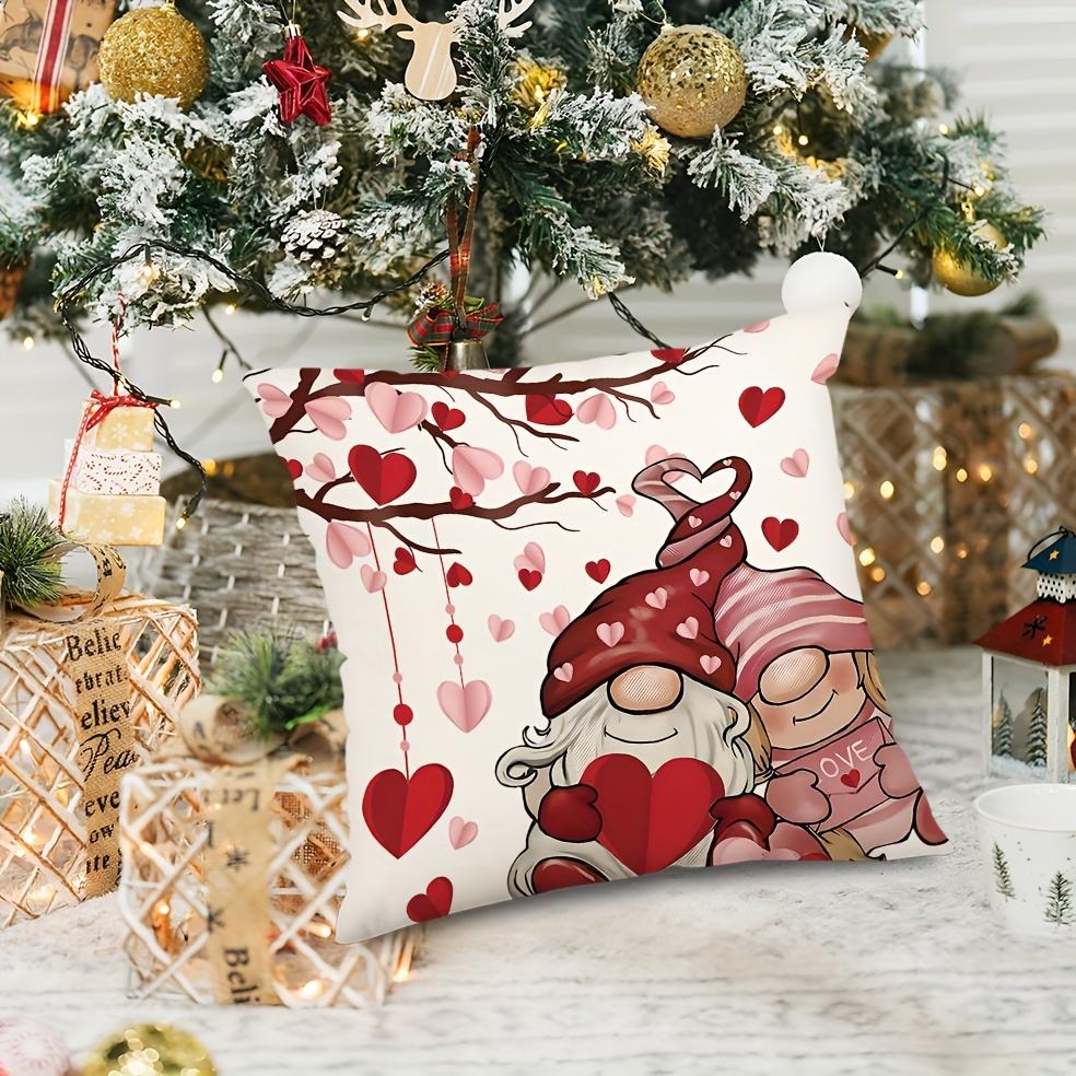 1 Чехол для подушки «Гном любви на День святого Валентина», Современная наволочка на молнии, Машинная стирка, Тканый декоративный чехол для подушки с дизайном в виде сердца и полосок