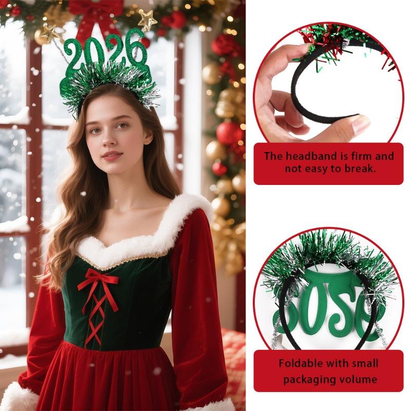 4pcs/set 2026 New Year Headband Glitter Star Headband Plastic Party Decor Christmas NYE Celebration Accessory Photo Props