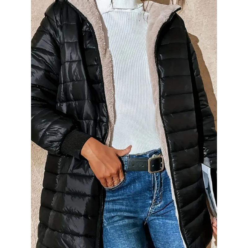 New Mid Length Korean Edition Hooded Fit Women Jackets Autumn Winter Mid-length Office Cotton Coats Warm Lamb Fleece Parkas