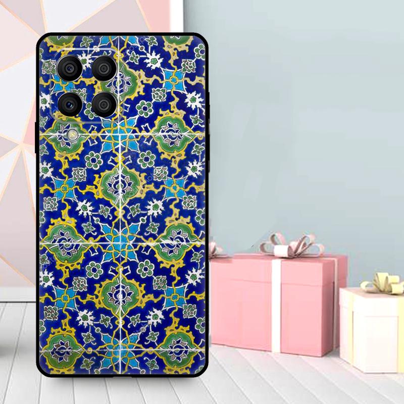 Square Turkish Flower Tiles Case For Samsung Galaxy M16 M31 M21 M13 M33 M53 M15 M35 M55 M36 M56 M12 M32 M52 M14 M34 M54