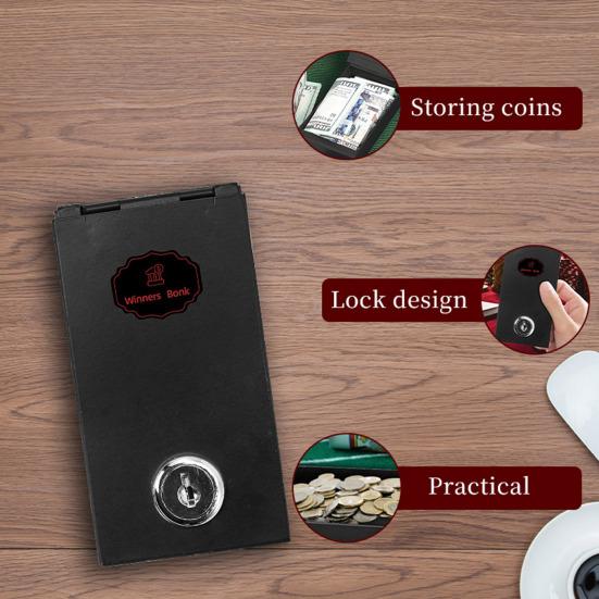 Коробка для денег для азартных игроков Банк для победителей Портативный металлический сейф с ключевым замком Карманная копилка для денег казино для безопасности Деньги на дорогу домой
