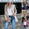 Womens Sequin Blazer Suit Glitter Open Front Thin Jacket Ladies Party Outwear