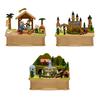 Music Box with Rotating Train Castles Nativity Scene Designs with Melodies Mechanism Musical Box Desktop Ornament