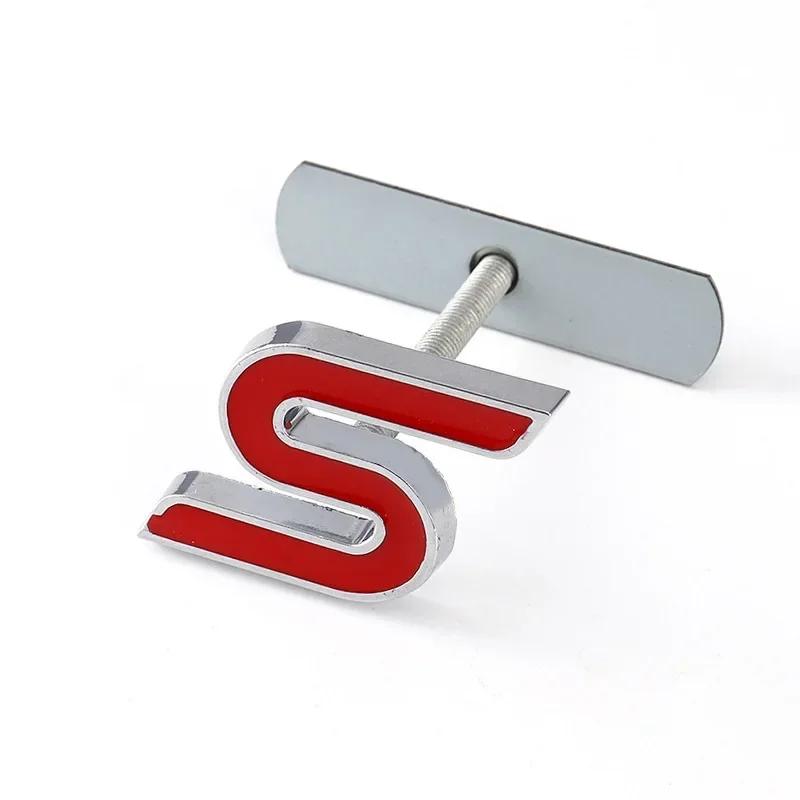 1Pc 3D Metal S Logo Front Grille Emblem Badge Car Rear Trunk Stickers For Focus Fiesta Escape Ecosport Kuga Mondeo Accessories