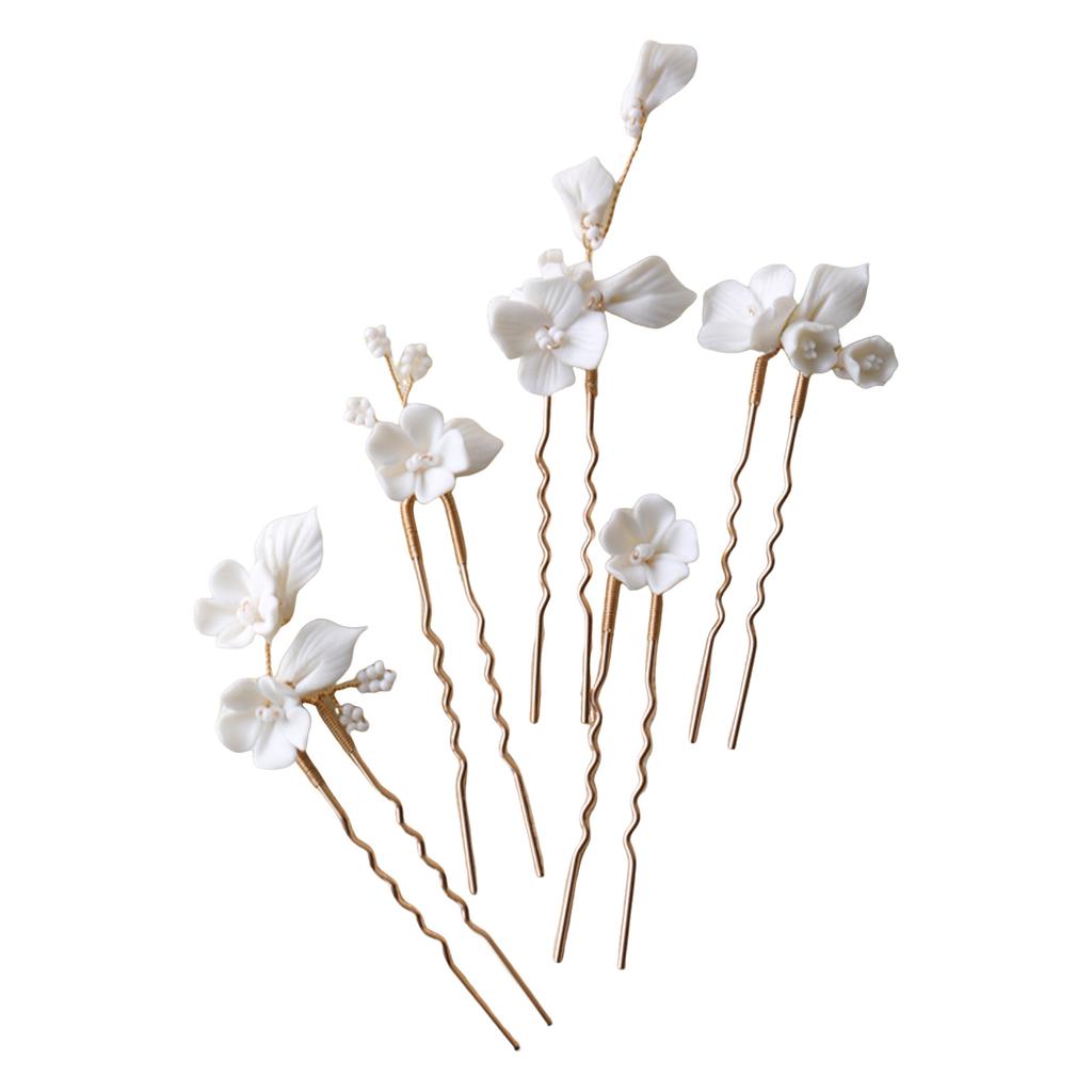 BH036 Ceramic Flower Hair Clip Comb Set Alloy Material for Women Stylish Accessory