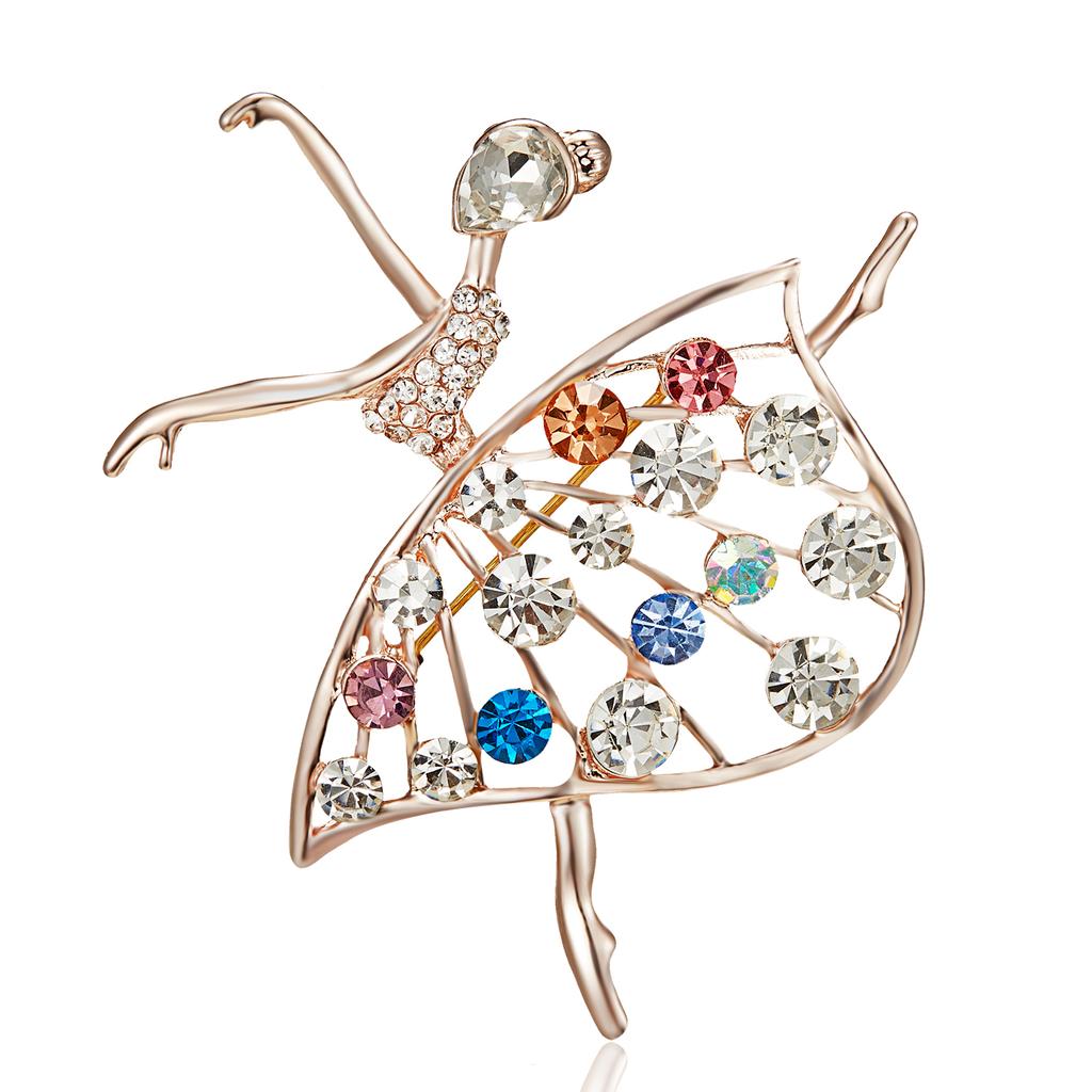 Cute Figure Brooch Dancing Ballet Girl Dancer Crystal Rhinestone Brooches for Women Metal Pins Party Wedding Jewelry Best Gift