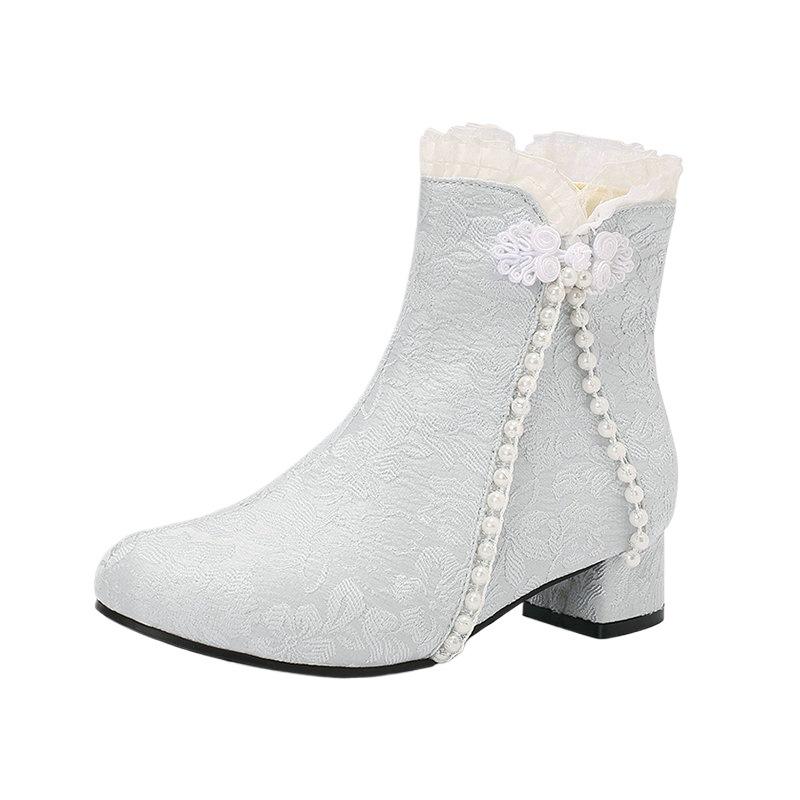 Новые женские короткие сапоги в национальном стиле на блочном каблуке средней высоты с пряжкой для студенток Лолита женские короткие сапоги для девочек