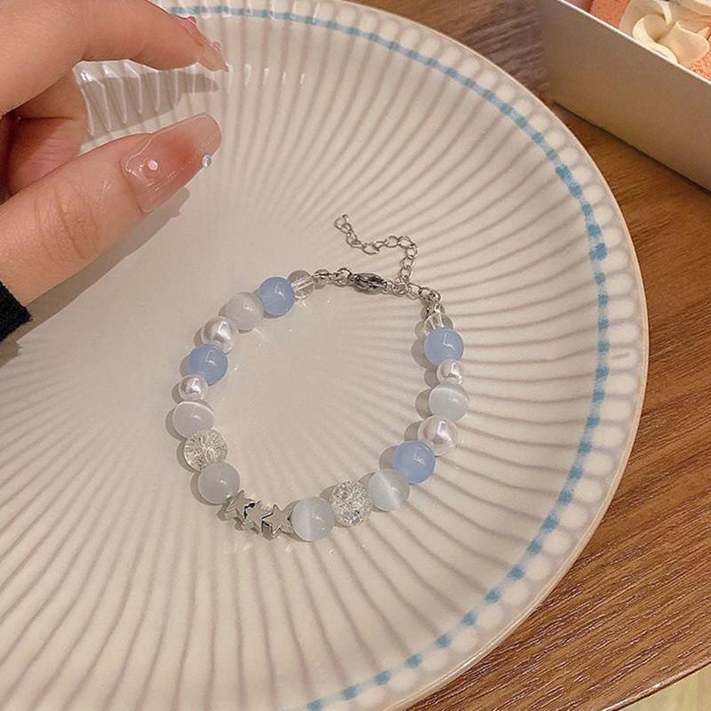 Сладкие браслеты-пентаграммы с жемчугом и бусинами для женщин и девушек, эстетичные, милые, со звездой, с синим стеклянным шариком, ювелирные аксессуары, подарки