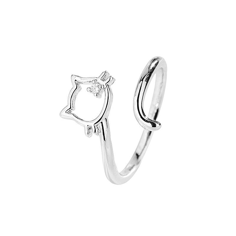 Adorable Zirconia Cat Head Ring with Diamond, Perfect for Index Finger