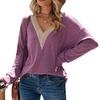 2024 European And American New Autumn And Winter Long Sleeved Lace V-Neck Solid Color Loose Brushed Base T-Shirt For Women